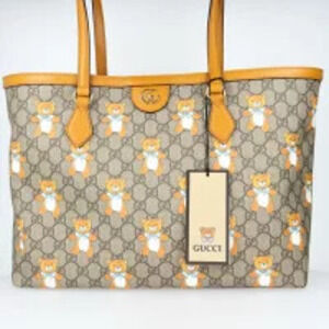 Gucci Ophidia GG Supreme Teddy Bear Handbag Tote Bag BEIGEMUSTARD Yellow